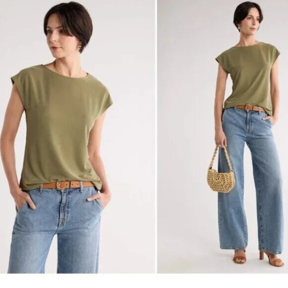 TWO Brand New Nordstrom Cap Sleeve Soft Modal Blend Business Casual T-Shirt | XS - Picture 4 of 10